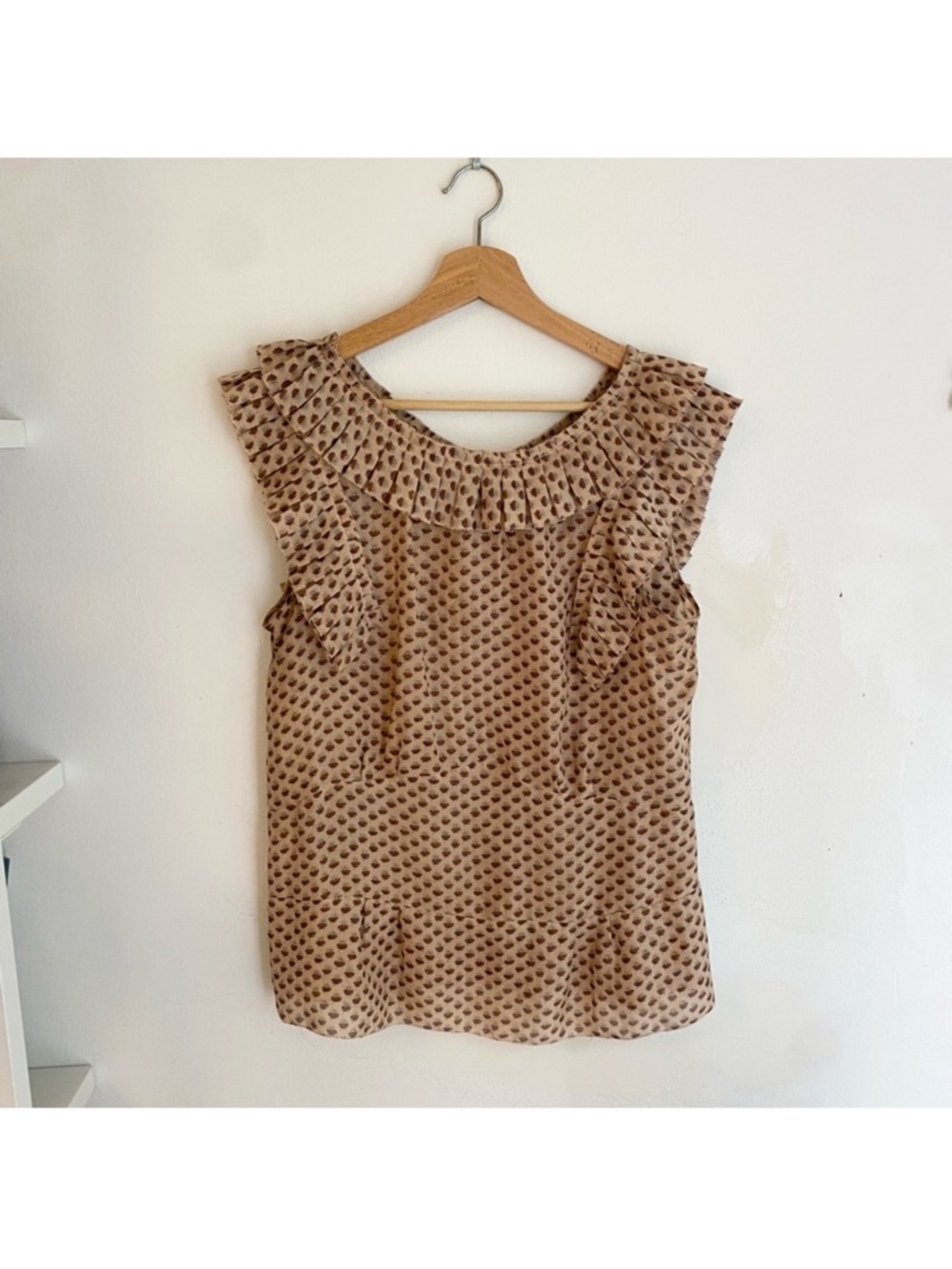 Marc by Marc Jacobs Taupe Leopard-Print Ruffle Neck Blouse